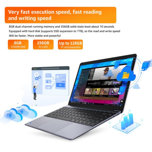 CHUWI- 14.1" Laptop - Intel Celeron 2.8GH- 8GB Memory - 256GB SSD-HDMI Gray - Image 17