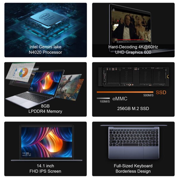 CHUWI- 14.1" Laptop - Intel Celeron 2.8GH- 8GB Memory - 256GB SSD-HDMI Gray - Image 3