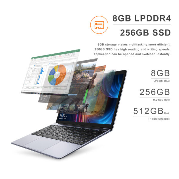 CHUWI- 14.1" Laptop - Intel Celeron 2.8GH- 8GB Memory - 256GB SSD-HDMI Gray - Image 5