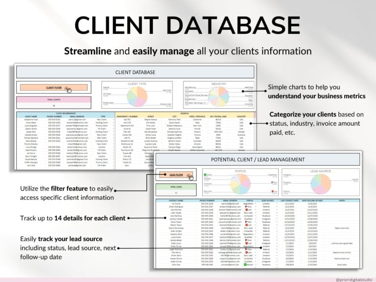 Client Tracker Spreadsheet for Small Business w/ Task Tracker Customer CRM Dashboard Google Sheets Excel Lead Management Invoice Tracker - Image 4