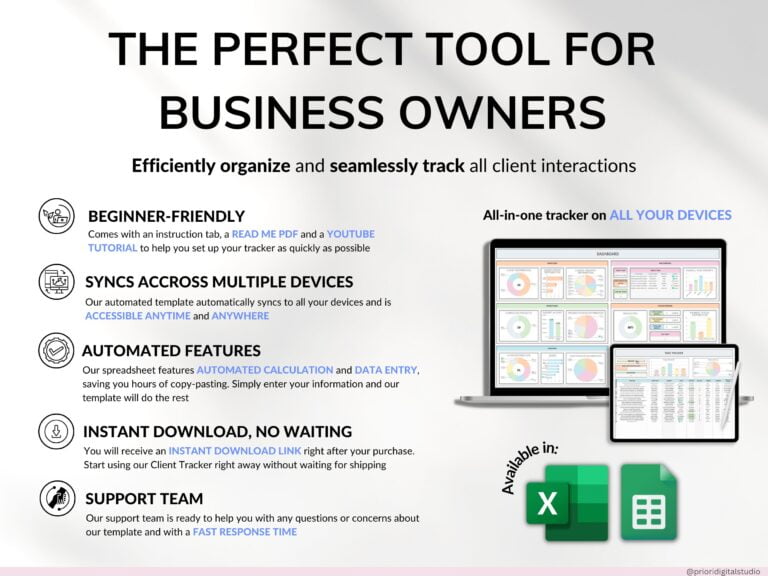 Client Tracker Spreadsheet for Small Business w/ Task Tracker Customer CRM Dashboard Google Sheets Excel Lead Management Invoice Tracker - Image 9