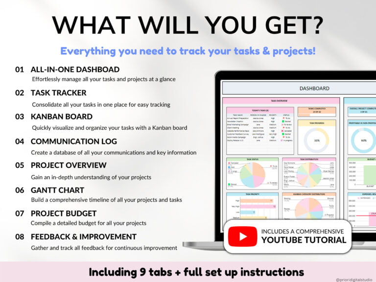 Project Management Tool for Small Business Project Planner Task Tracker To-Do List Template Gantt Chart Business Planner Kanban Board Excel - Image 2